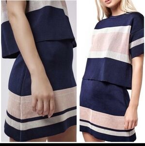 Topshop Knit Skirt Navy Pink and White Stripe Size 4.
